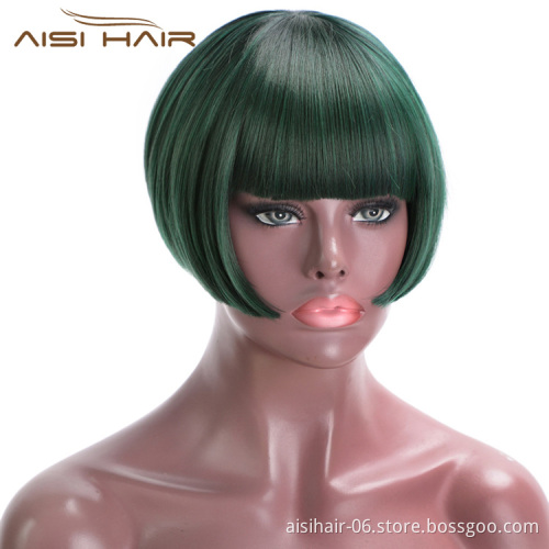 Aisi Hair Short Straight Heat Resistant Synthetic Hair Wig For Black White Women Cosplay Or Party Short Bob Wigs